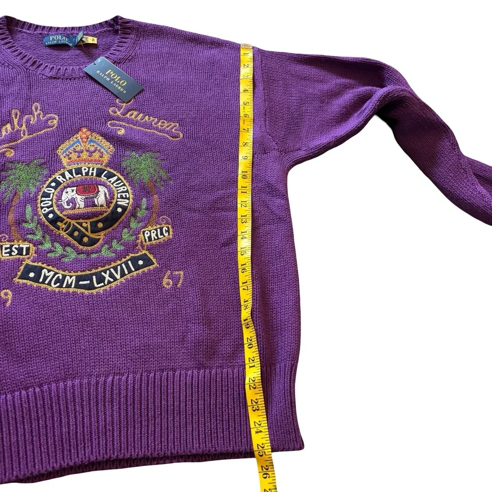 Polo Ralph Lauren Mens Purple Crest Embroidered Cotton Sweater Large NWT